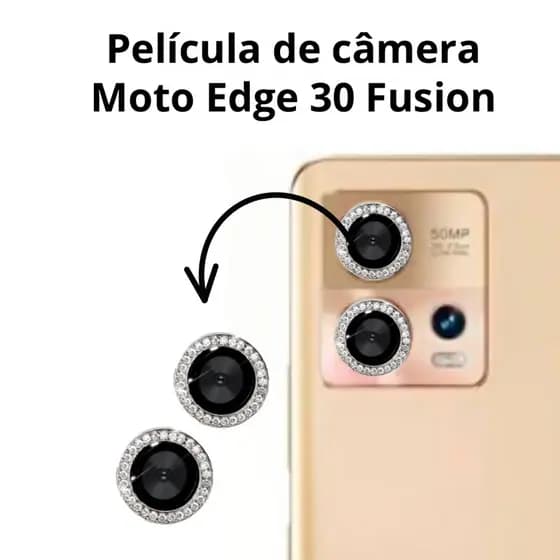 Película Câmera Traseira Motorola Moto Edge 30 Fusion Vidro 3D Protetora com brilho strass pedraria