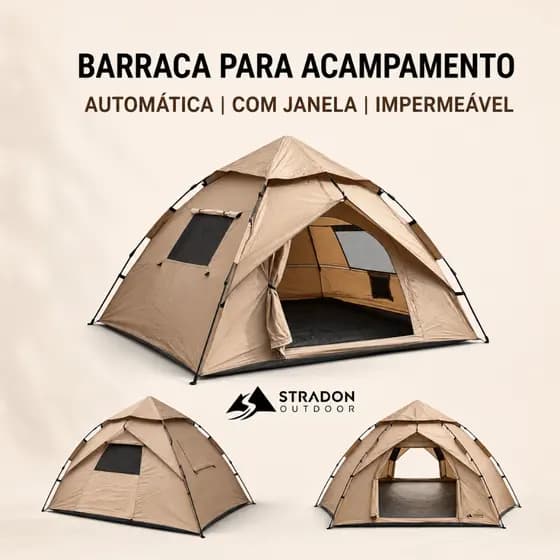 Barraca Automática Camada Única Camping Praia Parque Impermeável com Proteção UV e Ventilação Bege
