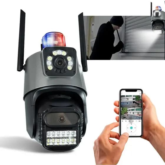 Camera Segurança Externa Lente Dupla 4k Sirene Policial sensor de movimento