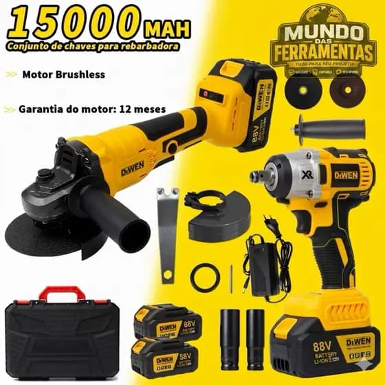 Esmerilhadeira Lixadeira Angular+Chave De Impacto Profissional 2 Bateria 88V Com Maleta e Acessórios