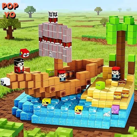 Blocos Magnéticos Montessori Construção De Montar Menino Bloco Construção Educativo Mine craft