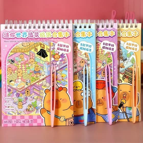 Caderno Adesivos 3d Cenários para montagem + Pinça livro interativo para Montar Decorar Caderninho