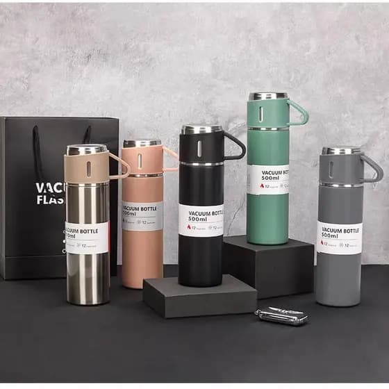 Garrafa Térmica 500ml Com Kit 3 Xícara Café Chá Bebida