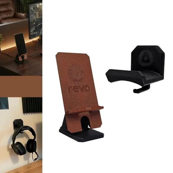 Kit Suporte Para Headphone Headset Fone De Parede Com Dupla Face e Suporte Celular Universal