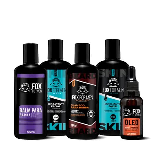 KIT PARA BARBA E ROSTO SHAMPOO E LINHA SKIN - FOX FOR MEN