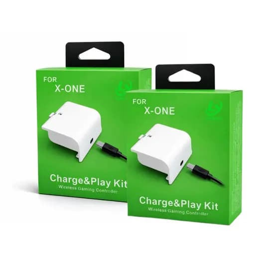 Kit 2 Bat. Carregador para Controle X-Box One S Fat Recarregável + Cabo USB Branca