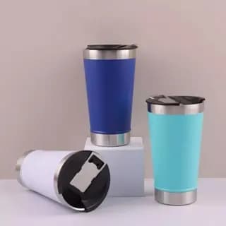 Kit 10/20/30/40 Copos Térmicos 473ml Com Tampa e Abridor de Garrafas para Cerveja Em Diversas Cores