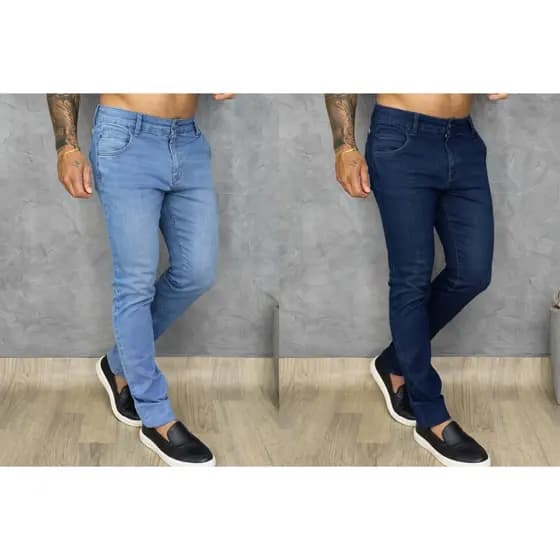 Kit Calças Jeans Masculina com Elastano Slim Fit Confortável