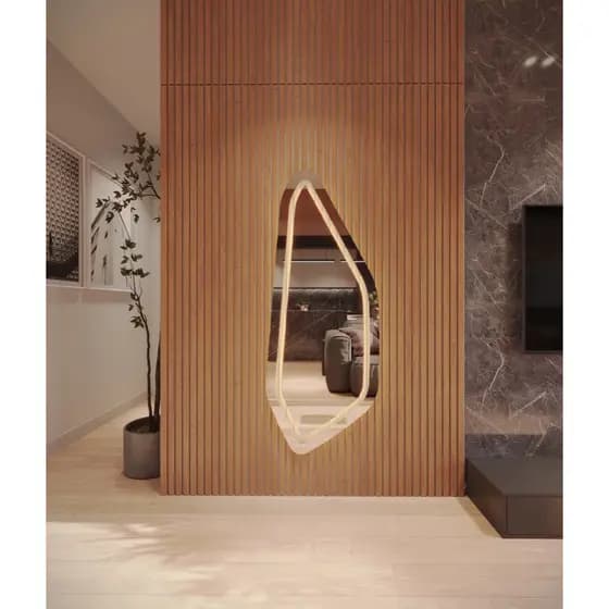 Espelho Orgânico EL20 Corpo Inteiro 150cm x 60cm Polido LED Jateado Luz Branca e Luz Amarela Sala Quarto Banheiro