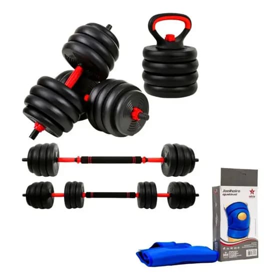 Halter Kettlebell Kit Musculação 6 Em 1 40kg + Joelheira Segurança e Durabilidade