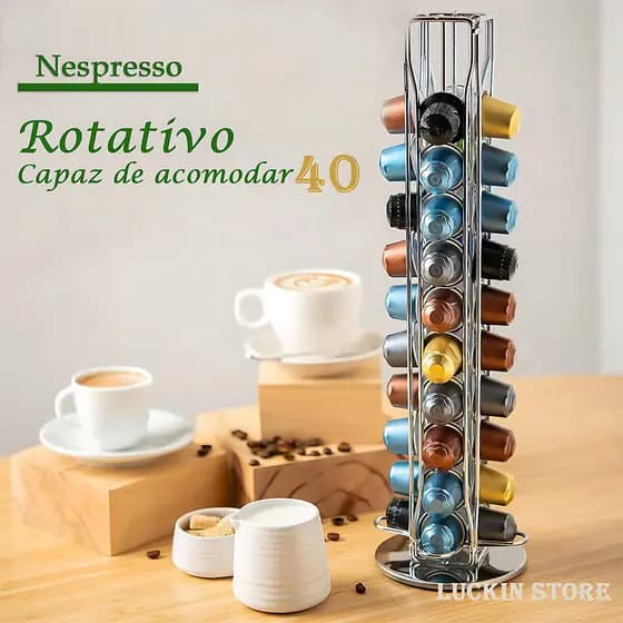 Suporte Giratório Cromado Porta 40 Reto Cápsulas Café Nespresso