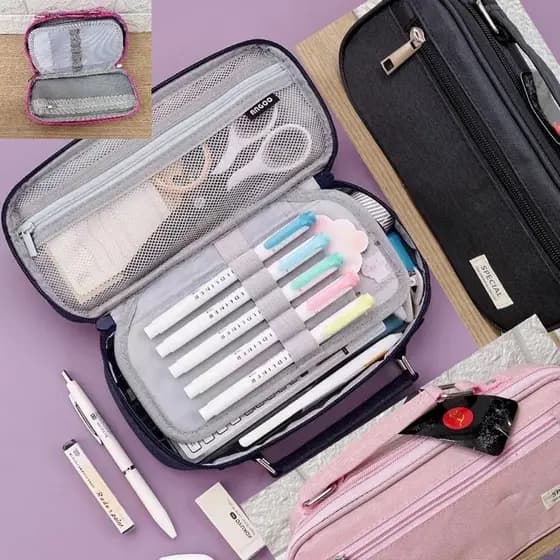 Kit 3 Estojo De Lápis De Grande Capacidade Durável Simples e Grande Estojo De Lápis Compartimentos