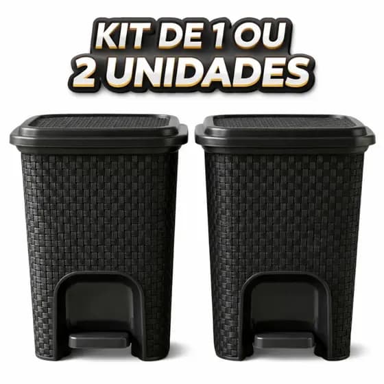 Conjunto De 2 ou 1 Lixeira Rattan Com Pedal 7L Preta Banheiro Cozinha Moderna Compacta Minimalista