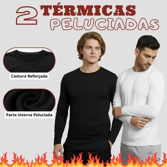 Kit 2 Blusas Térmicas Masculinas Peluciadas Segunda Pele Manga Longa Inverno Frio