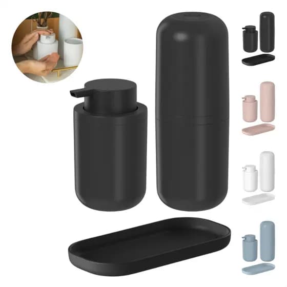 Kit Banheiro 3 Peças Bold com Porta Sabonete Líquido Porta Escova De Dentes e Bandeja Ou