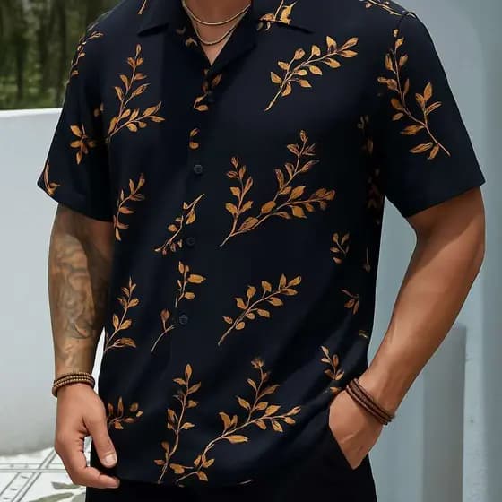 Floral Camisa havaiana praia verão masculino manga curta de botão tecido viscose