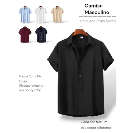Lojakrystal Camisa Botão Manga Curta Masculina Slim Cores Social Verão Camisa Praia Tropical Havaiana Ano Novo