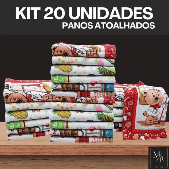Kit 20 Panos de Prato Copa Atoalhado Estampado Felpudo Cozinha 40x55cm