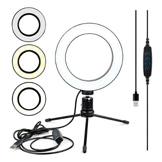 Ring Light VRP 6 Polegadas Mesa 16cm Tripé Luz Fria Neutra Quente INFLUENCER
