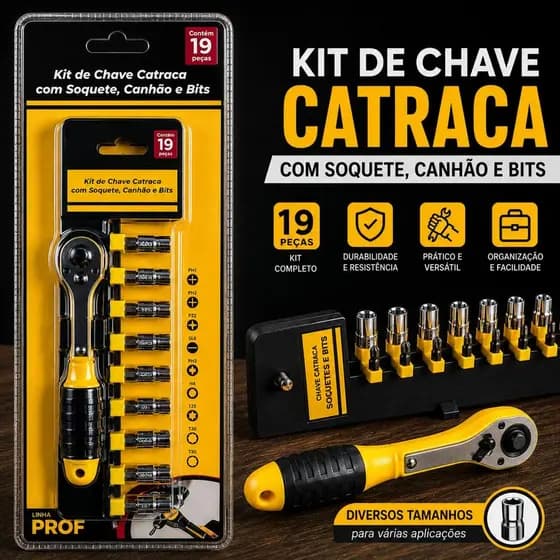 Kit Chave Catraca 19 Peças Bits