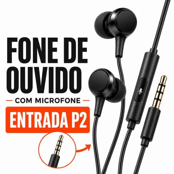 Fone de Ouvido com Fio Entrada P2 com Microfone Reforçado Alta Qualidade para Celular e Notebook