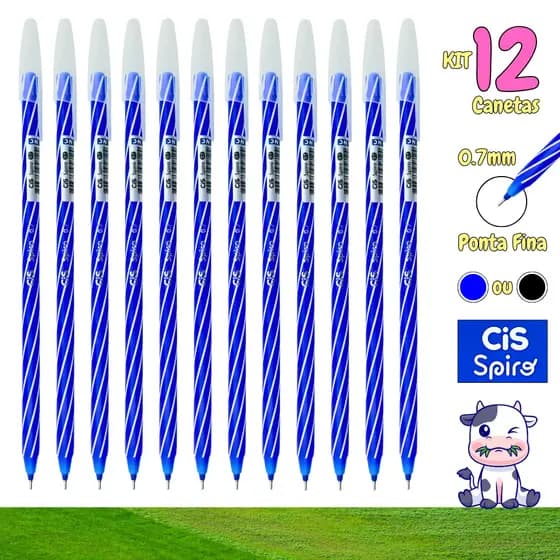 Caneta Esferográfica Cis Spiro 0.7mm Ponta Fina Caixa 12 Unidades
