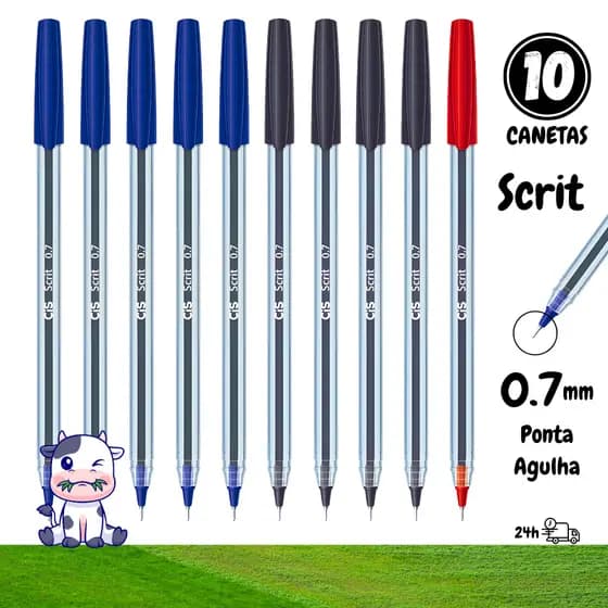 KIT 10 Canetas Esferográficas Cis Scrit 0.7mm Ponta Fina