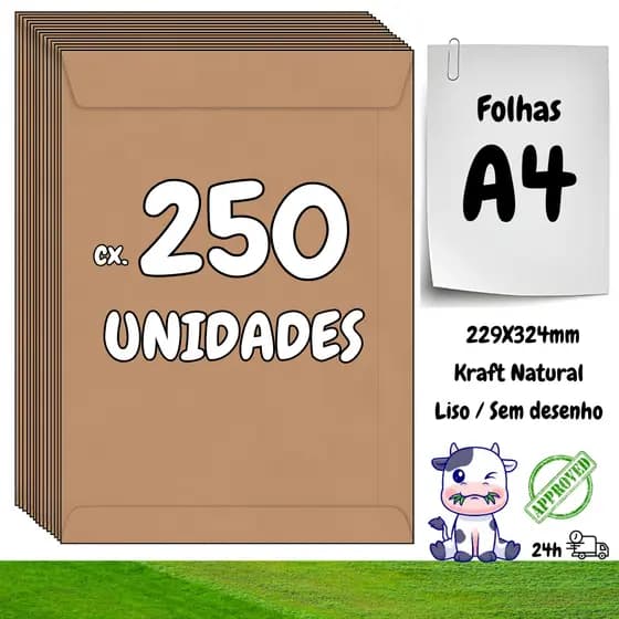 250 Envelopes A4 Kraft Saco Liso Armazenar Transportar Organizar Proteger Folhas Papel Documentos