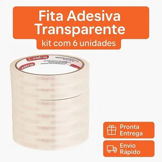 Kit 6 Fitas Adesivas Transparentes Adelbras 12mm x 40m - Escola - Papelaria - Projetos Criativos