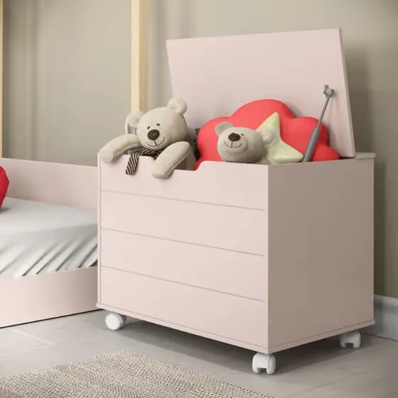 Caixa Baú Organizadora Grande Infantil com Tampa e Rodízios Para Brinquedos Quarto Sala Criança