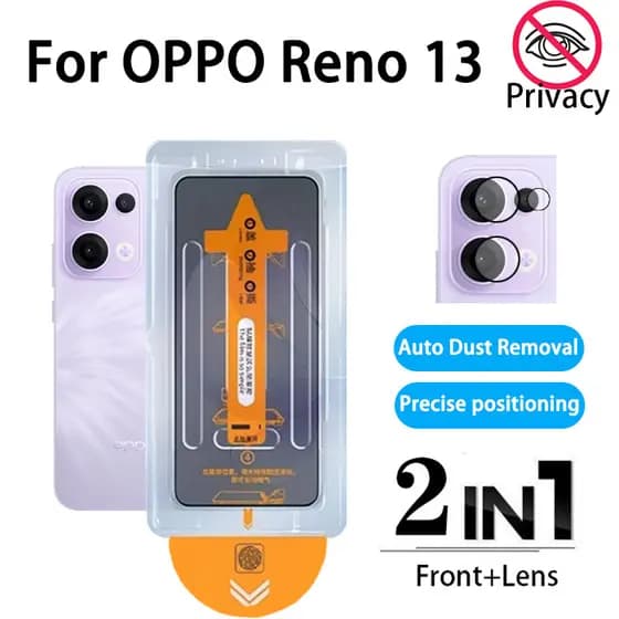 Película De Privacidade Anti-Espião 2 Em 1 OPPO Reno 13 Protetor De Tela De Vidro Temperado Com Um Clique