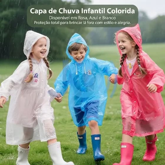 Capa de Chuva Infantil em EVA – Impermeável, Espessa e Leve | Tamanho 7 a 12 Anos | Para Moto, Scooter e Passeios