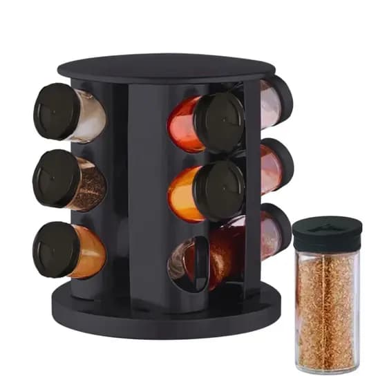 Porta Tempero Condimento Giratório Com 12 Potes De Vidro Luxo Prático Elegante