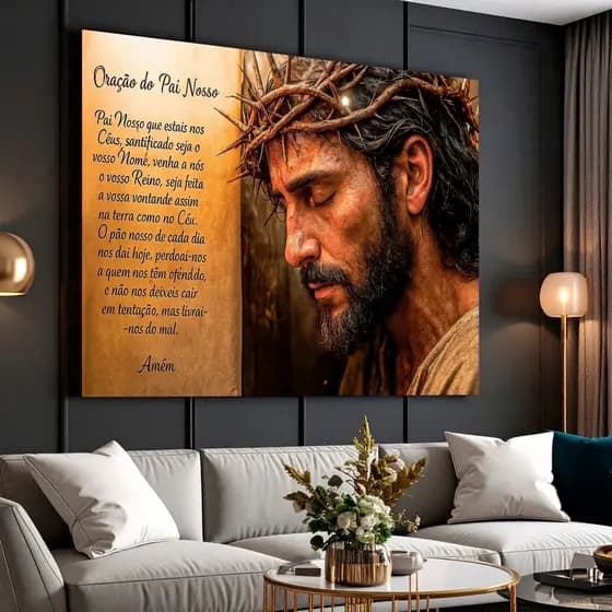 Quadro Decorativo Painel Jesus Oração Pai Nosso Sala Quarto Escritório Cafeteria 110x80