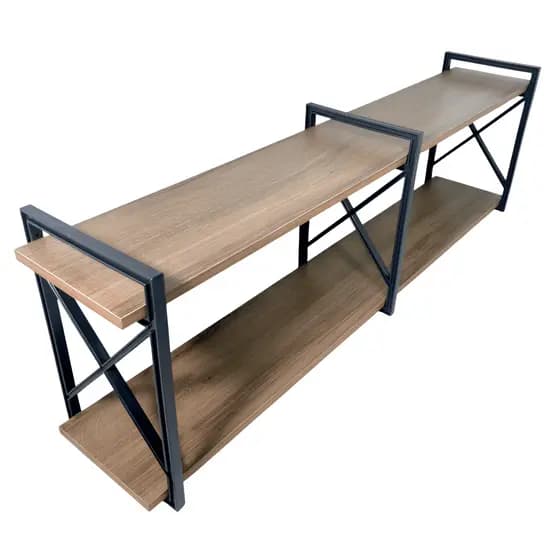 Prateleira X Estilo Industrial 120x20cm Madeira Amêndoa com Suporte Preto