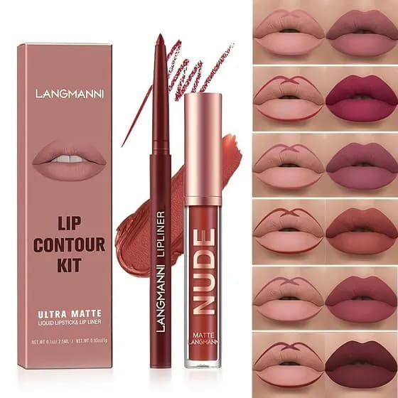 Kit Batom Matte + Lápis Labial Lip Kit Longa Duração À Prova D’água