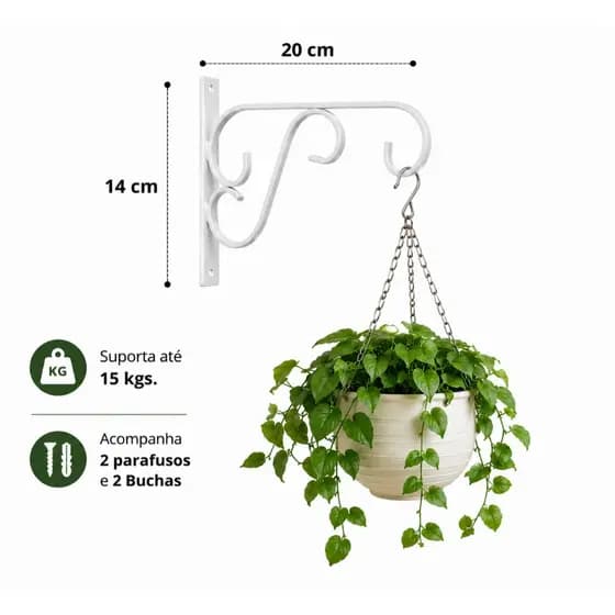 Suporte de ferro 20cm gancho para vasos de parede