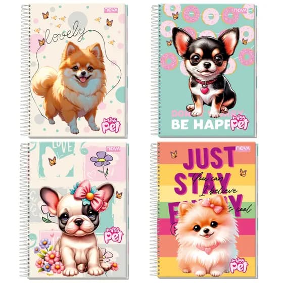 Kit Caderno Capa Dura Universitário Pet 1 e 10 Matérias Caderno Espiral Miss Pet 80 e 160 Folhas