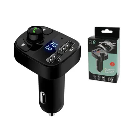 Transmissor FM Bluetooth Veicular X8 – Carregador USB e Som Automotivo em um Único Dispositivo