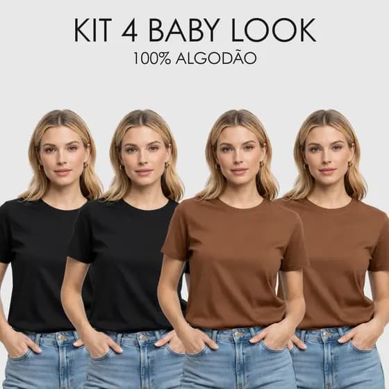 Kit 4 Blusinha Baby Look Lisa Feminina Camiseta 100% Algodão CS