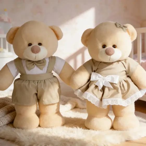Casal Urso Chá Revelação 30 Cm Fixo Em Pé - Neutro