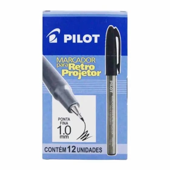 Kit com 12 MARCADOR PERMANENTE RETROPROJETOR 1.0 PRETO PILOT
