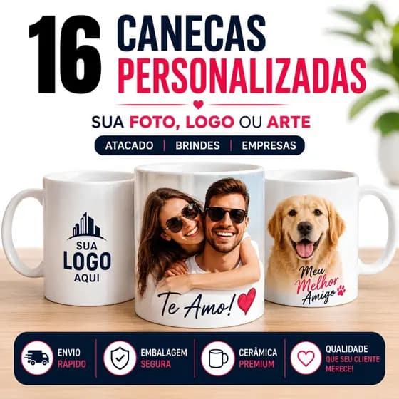 Caneca Personalizada para Empresas Logotipo Fotos Presentes Marca e Eventos Kit