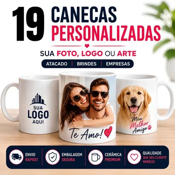 Caneca Personalizada para Empresas Logotipo Fotos Presentes Marca e Eventos Kit 19