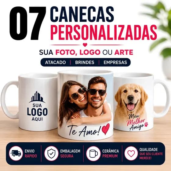 Caneca Personalizada para Empresas Logotipo Fotos Presentes Marca e Eventos Kit 7