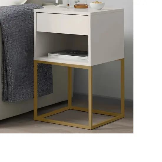 Mesa de Cabeceira Sofia Base de Aço Industrial 1 Gaveta e Nicho moderno apoio