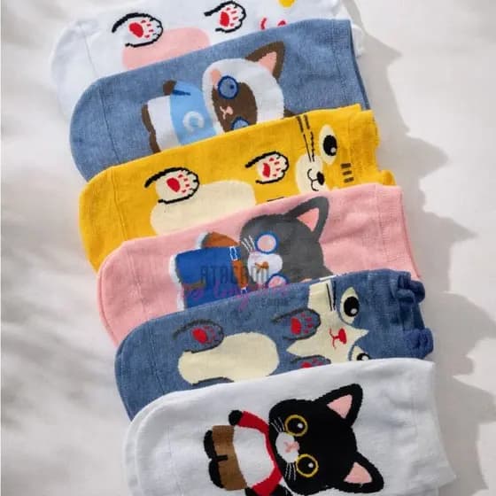 Kit 6/3 Pares Meia Cano Curto Soquete Bichinhos Cachorrinho Gatinho CupCake Moda Feminina