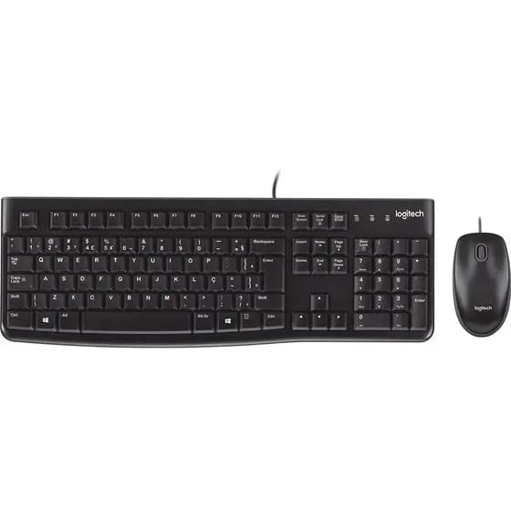 Teclado e Mouse com fio USB Logitech MK120, Design Confortável, Durável e Resistente à Respingos
