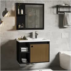 CONJUNTO GABINETE ESPELHEIRA E CUBA PARA BANHEIRO 60CM ADONIS