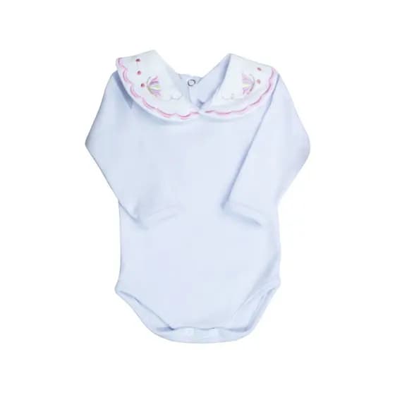 Body Bebê Menina Gola Bordada Borboletas Rosa Delicado Suedine 100% Algodão Bory Bebe Luxo